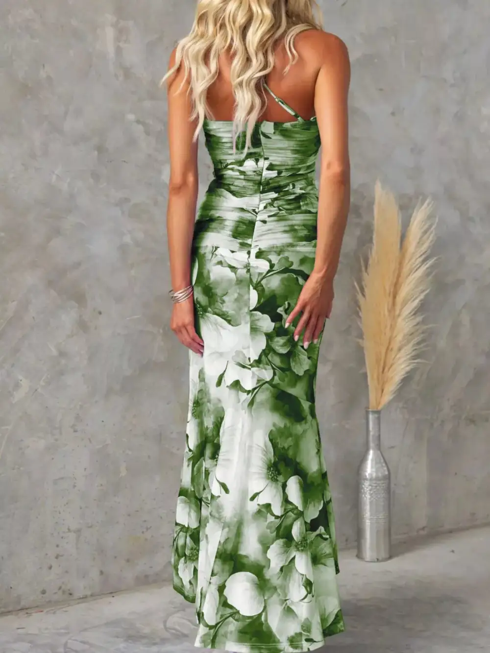 Ruched One-Shoulder Floral Maxi Dress