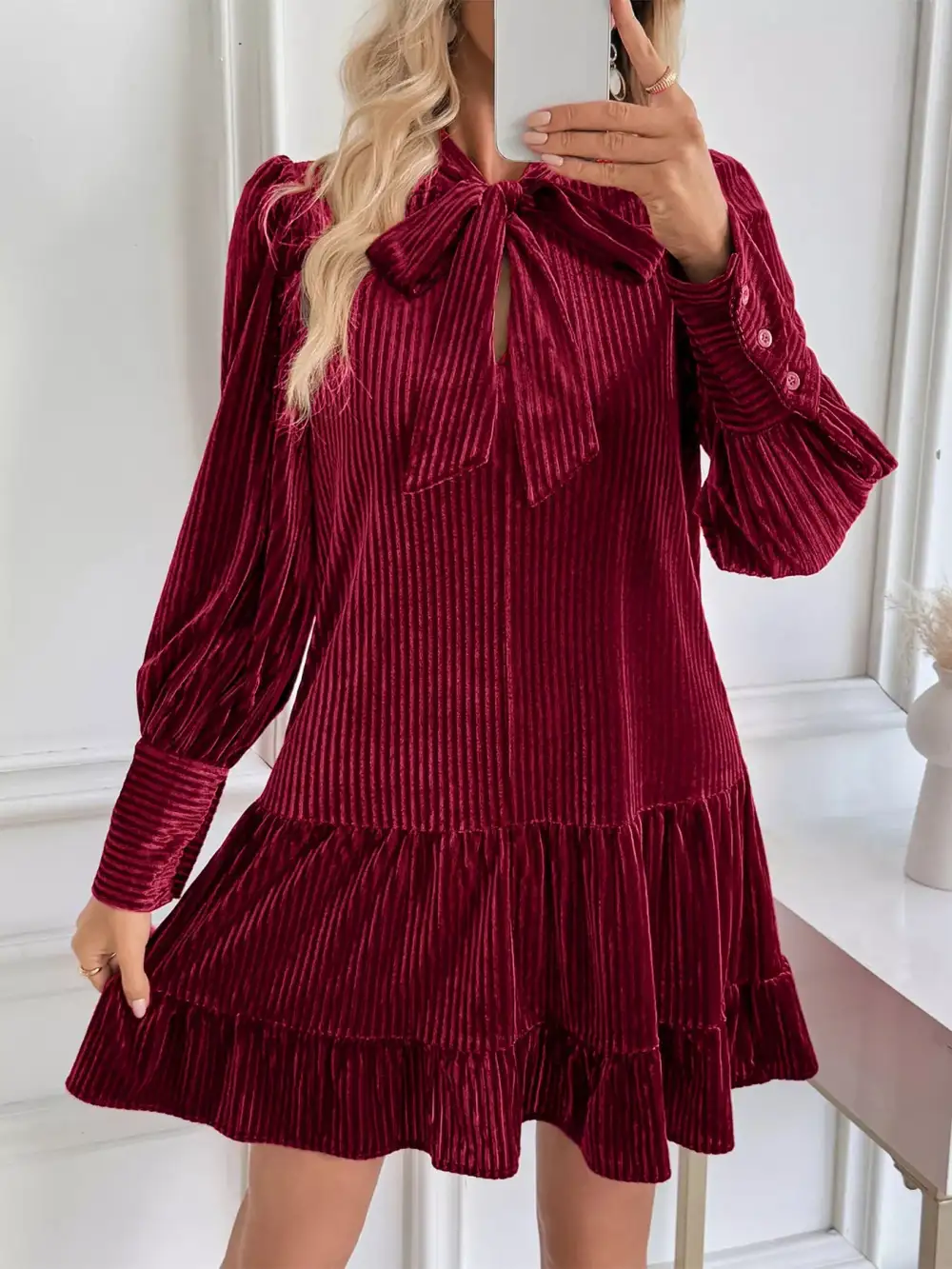 Tiered Velvet Mini Dress