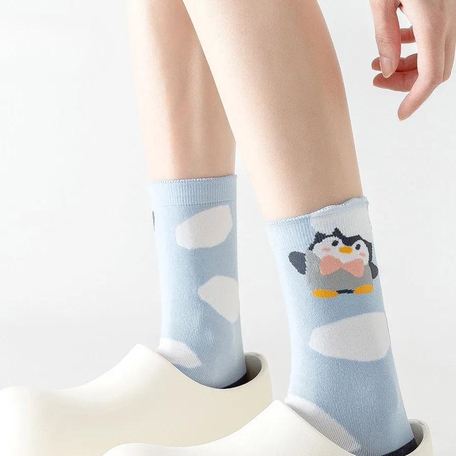 Playful Animal Character Crew Socks