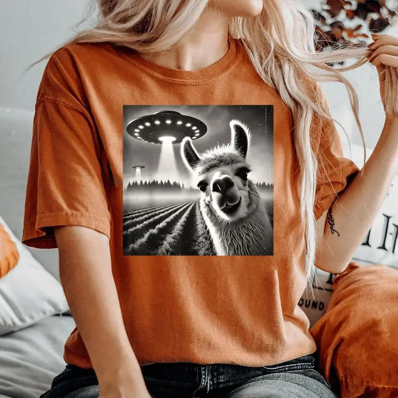 Llama Alpaca Selfie Ufos Women's Oversized Comfort T-Shirt