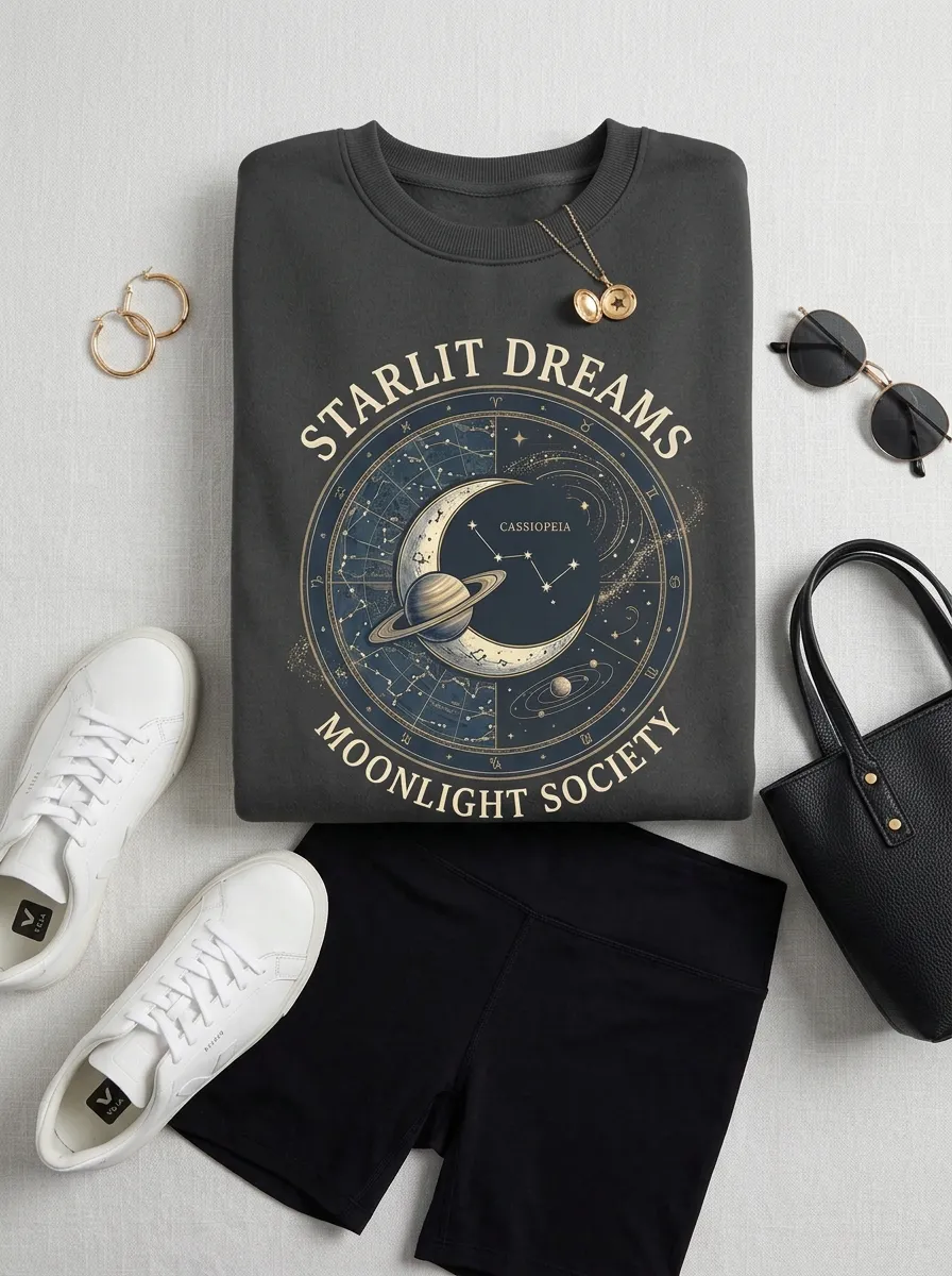 Women's Celestial Moon Planet Constellation Printed T-shirt