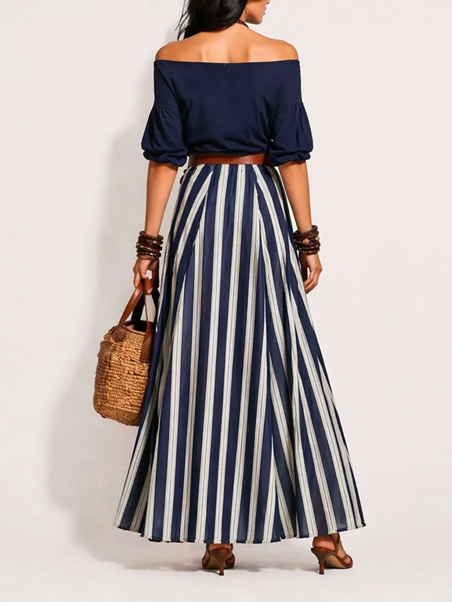 Arlette Women's Vacation-Style Off-Shoulder Top and Slit Skirt Set