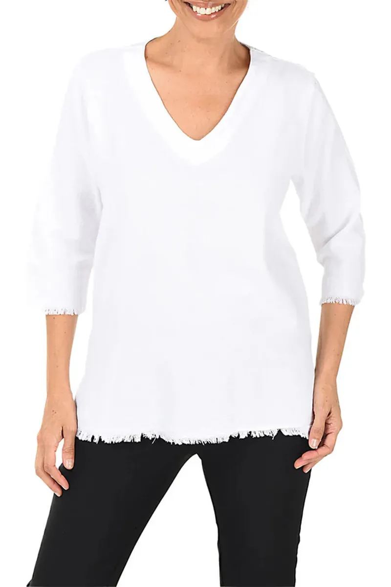 Fringed High-Low Crinkle Top