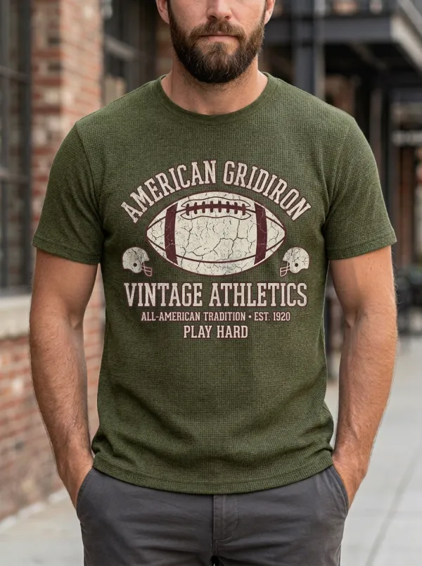 Men's Athletic Inspired Football Gridiron Ball Crew Neck Graphic T-Shirt