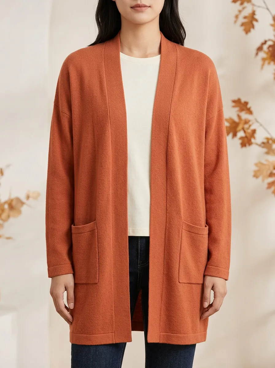 Simple Open-Front Knit Cardigan