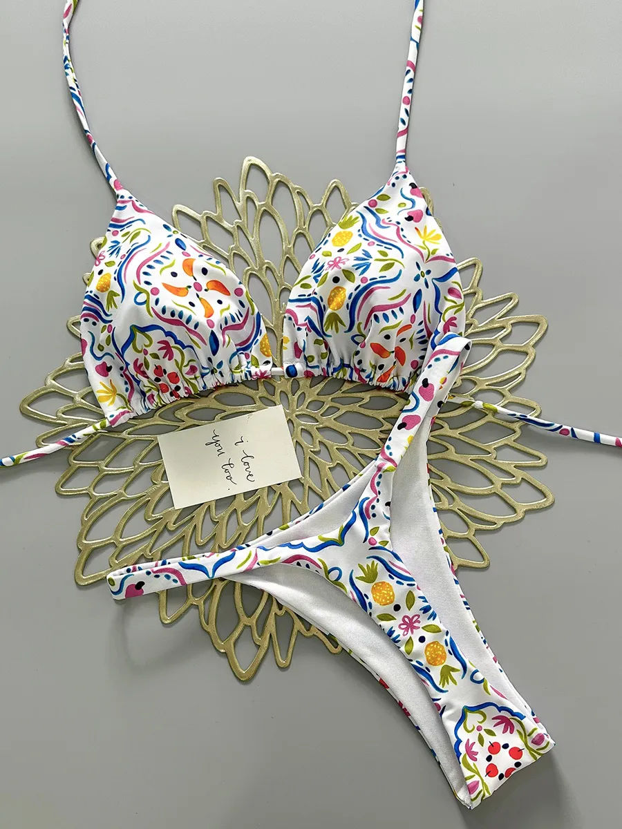 Evangeline Multi-Color Printed Strappy Bikini Two Piece Set