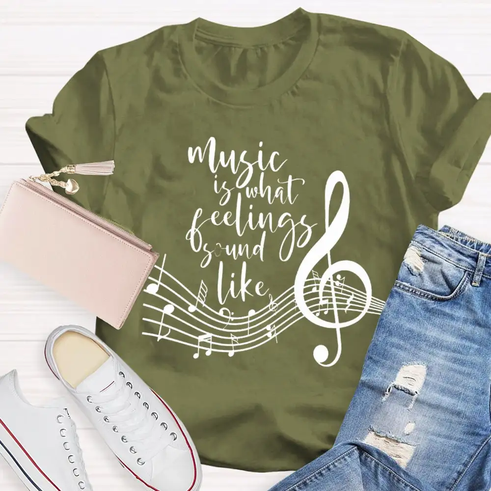 Music Is What Feelings Sound Like Musical Pattern T-Shirt