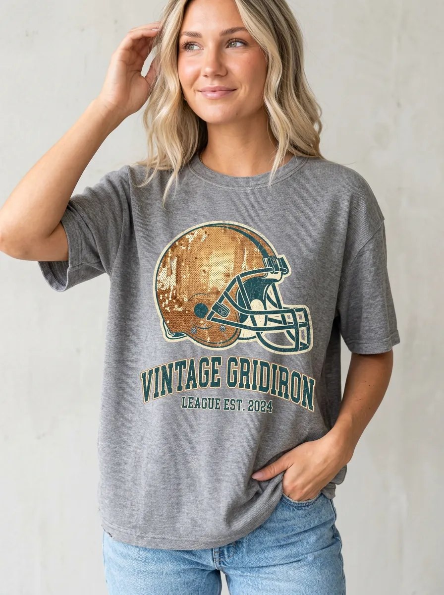Women's Gridiron Helmet Ball Vintage Crewneck T-Shirt