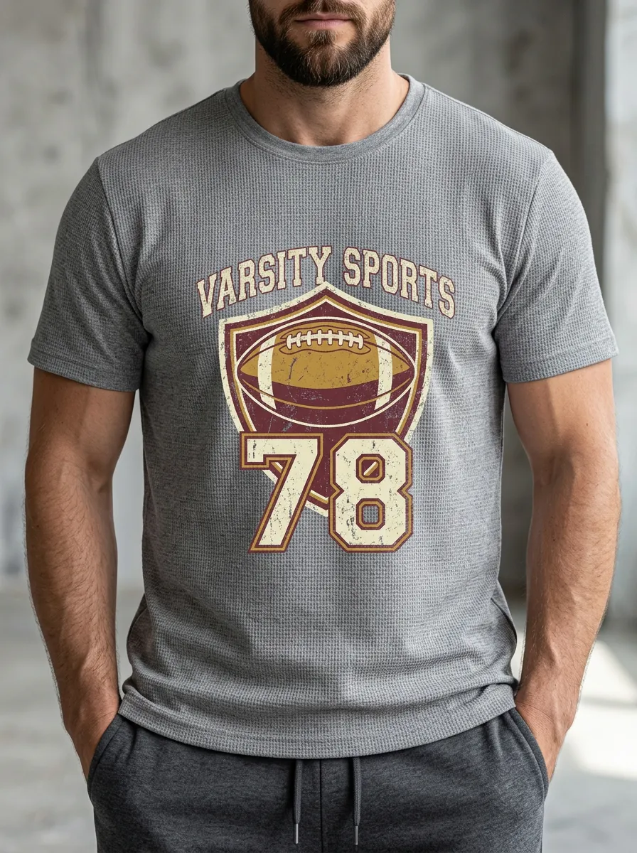 Men's Modern Football Shield Ball Crew Neck Graphic T-Shirt
