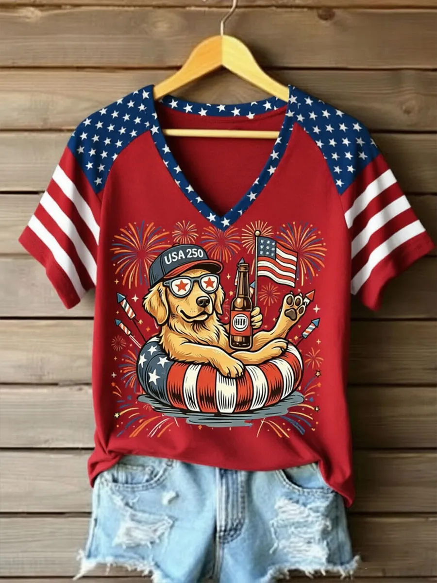 Women's USA 250th Anniversary Puppy Print T-Shirt