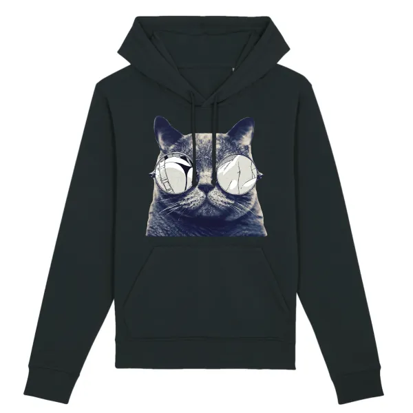 Glasses Cat Graphic Pullover Hoodie