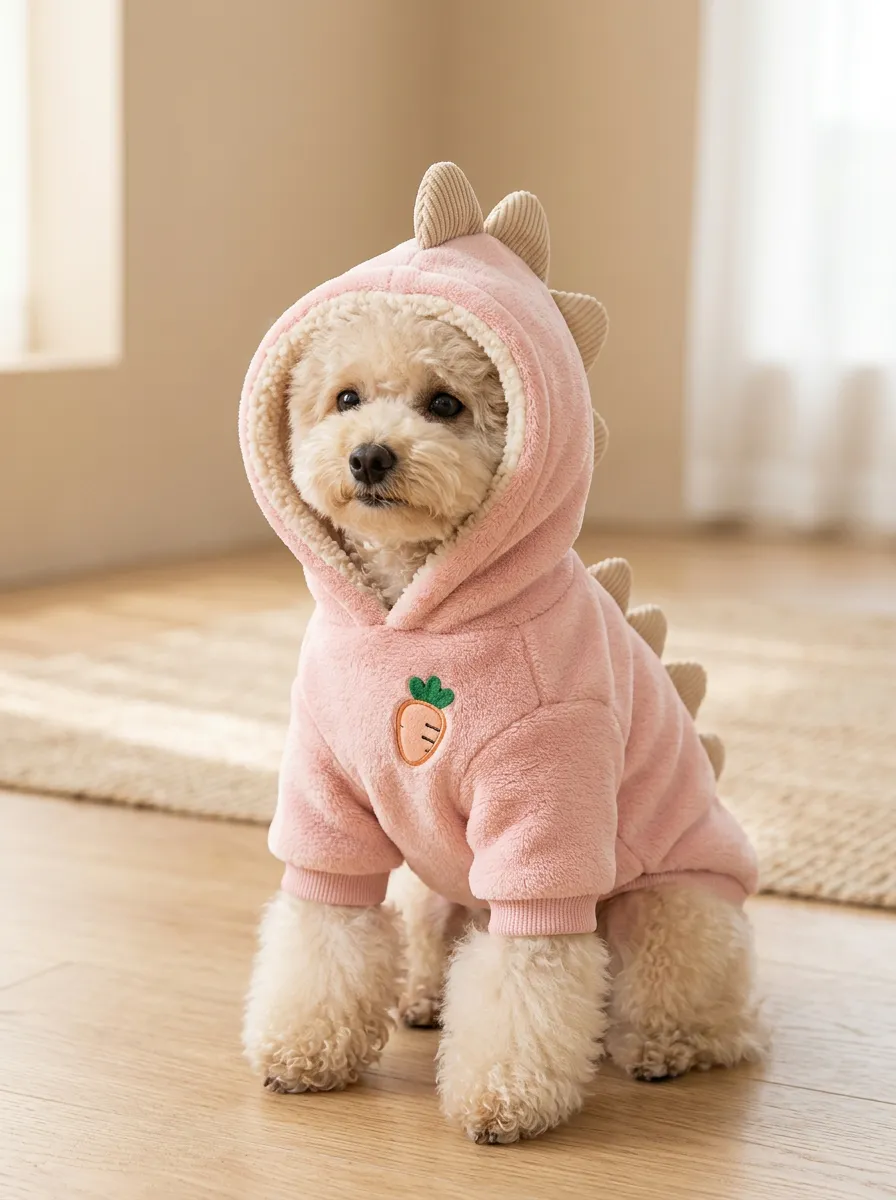 Dinosaur Carrot Embroidered Fleece Pet Hoodie