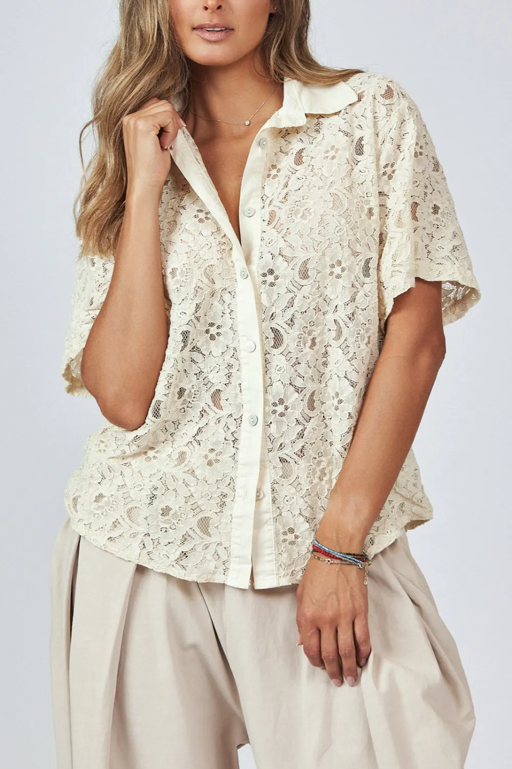 Button Front Lace Shirt