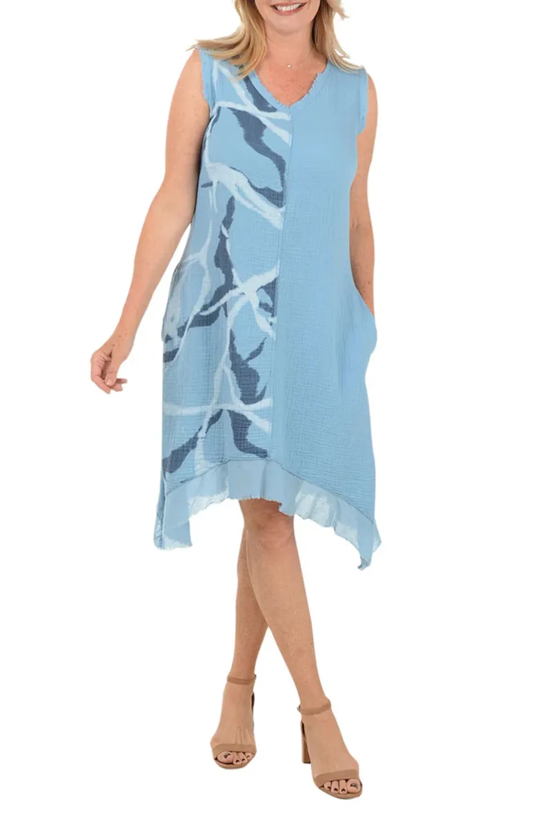 Swirl Frayed Bubble Gauze Sleeveless Dress