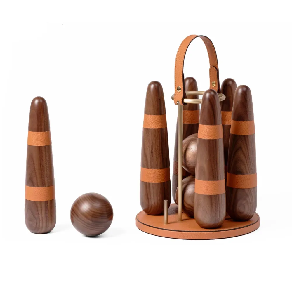 Walnut Wood Bowling Set