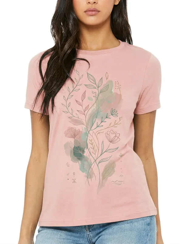 Women's Botanical Nature Lover Watercolor Floral Printed T-shirt