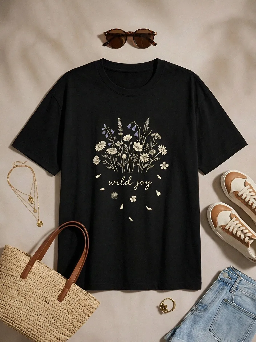 Women's Wild Joy Nature Lover Wildflower Bouquet Printed T-shirt