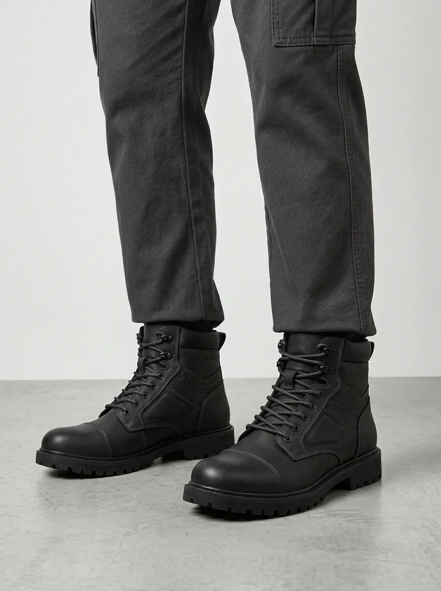 Unisex Tactical Style Geometric Embossed Print Work Boots