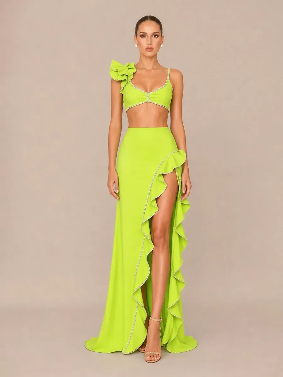 Noelia Ruffled Slit Two-Piece Set