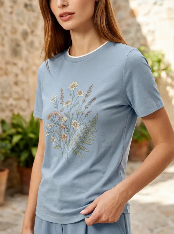Women's Botanical Nature Lover Wildflower Fern Printed T-shirt