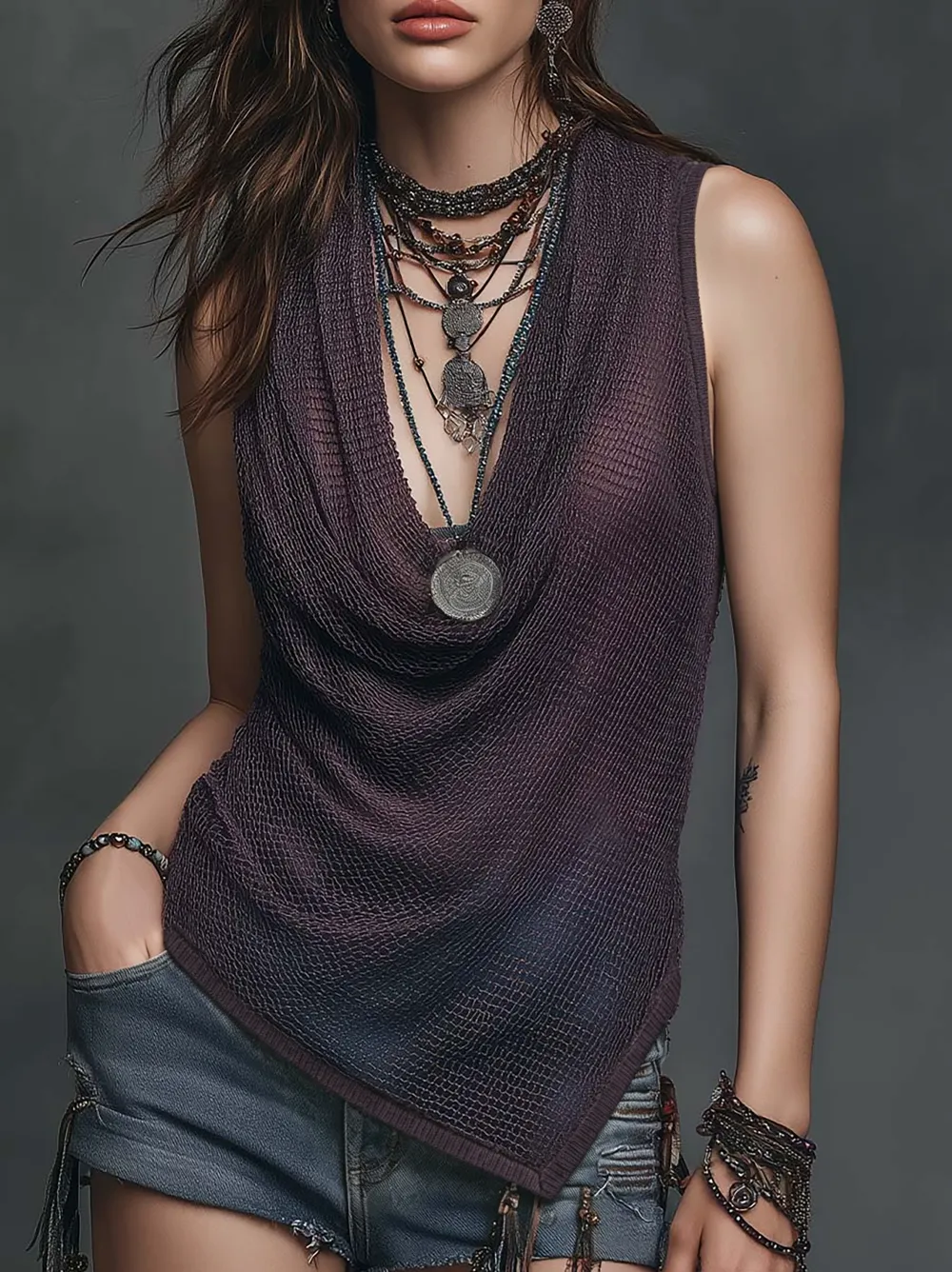 Romantic Boho Asymmetrical Hem Boho Knit Top