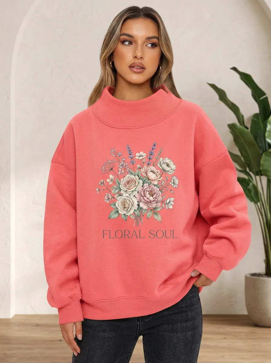 Floral Soul Botanical Bouquet Mock Neck Sweatshirt
