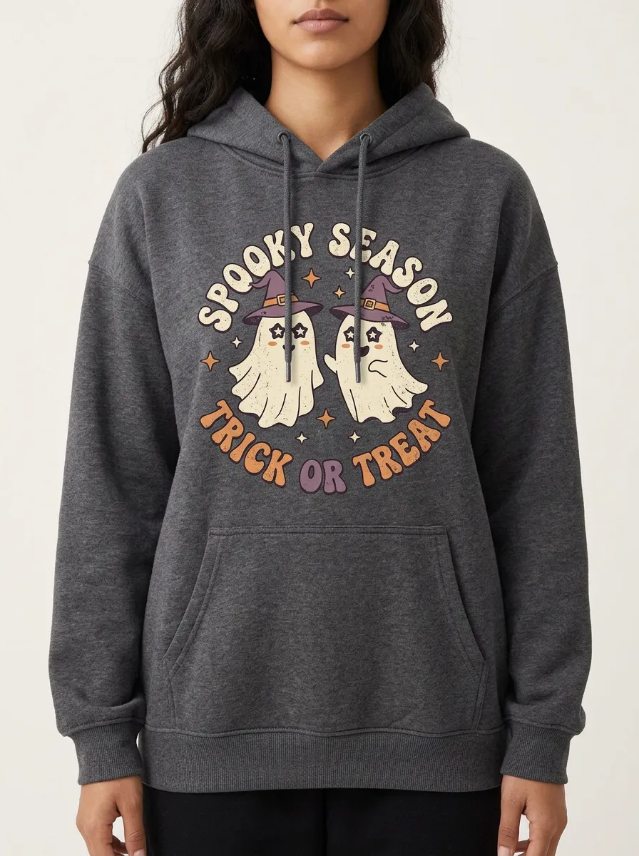 Women's Halloween Spooky Season Ghost Witch Printed Hoodie