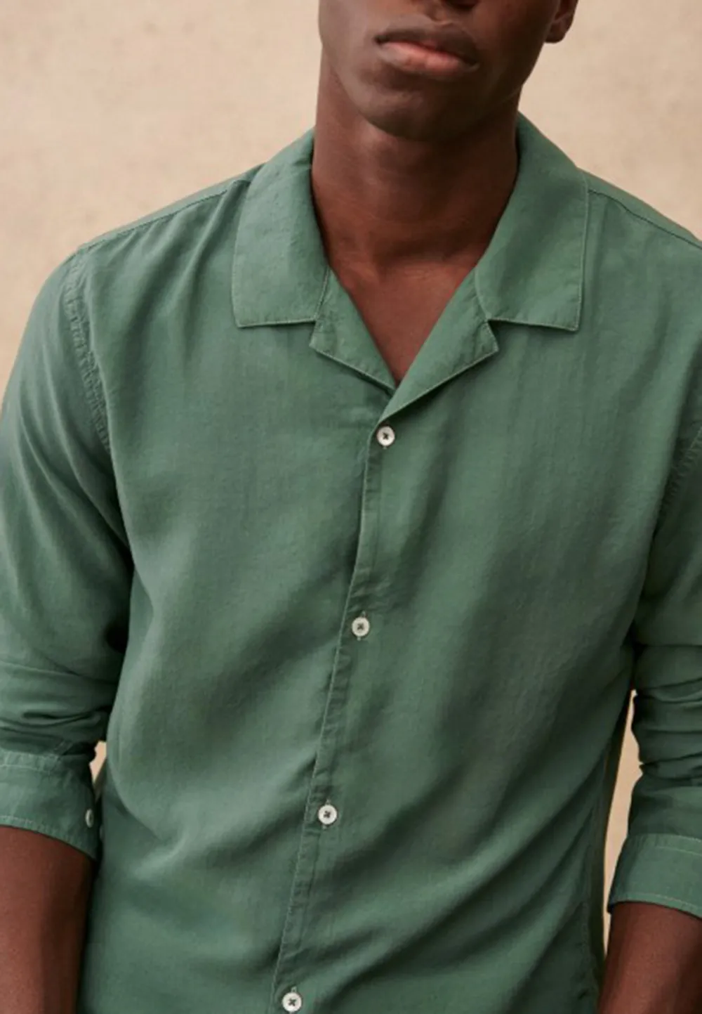 Forest Green Camp Collar Long Sleeve Cotton Shirt