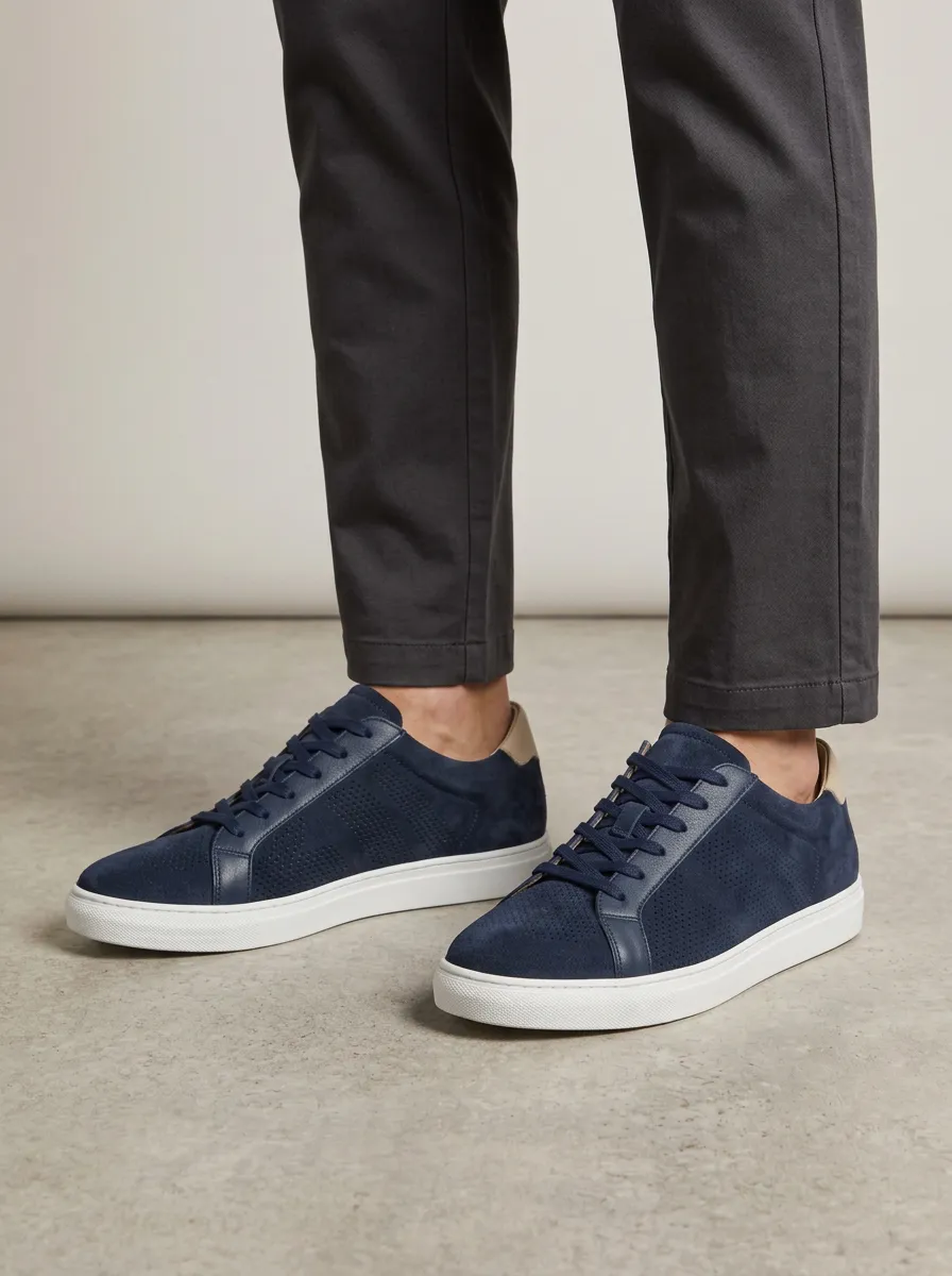 Men's Casual Suede Perforated Leather Sneakers