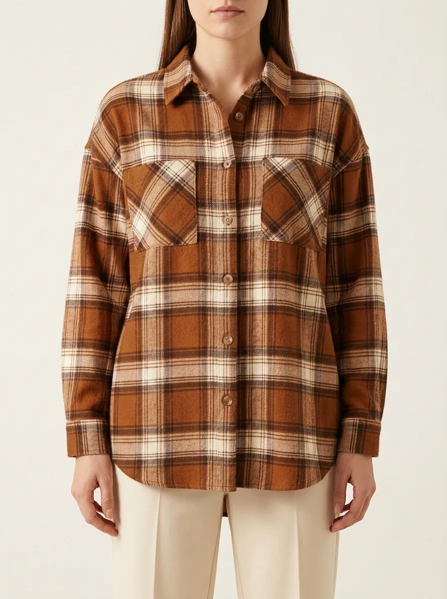 Botanical Printed Plaid Plaid Long-Sleeve Shirt