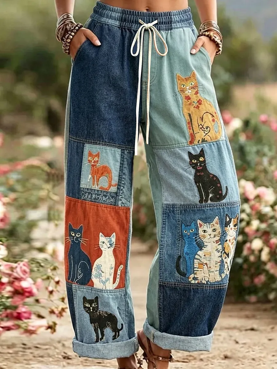 Women's Cute Cat Print Casual Pants