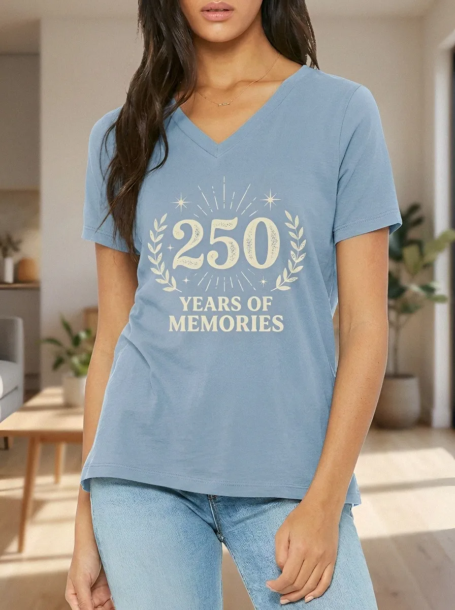 Women's 250 Years Of Memories Laurel Wreath Printed V-Neck T-Shirt