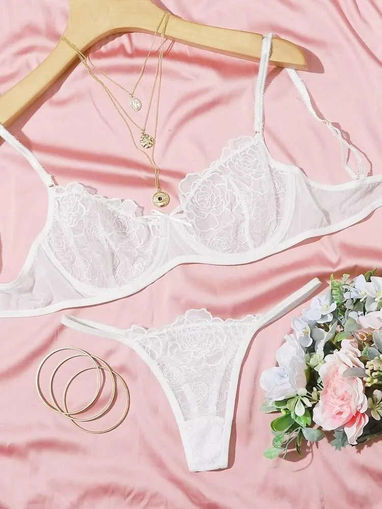 Refined Embroidered Rose Lingerie Set