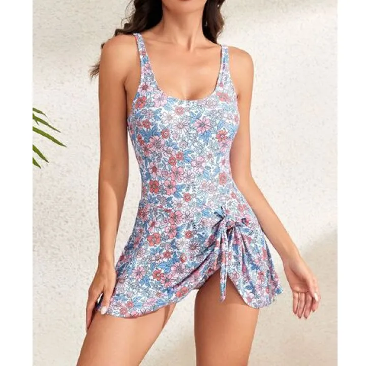 Women's Scoop-Neck Drawstring One-Piece Swimsuit