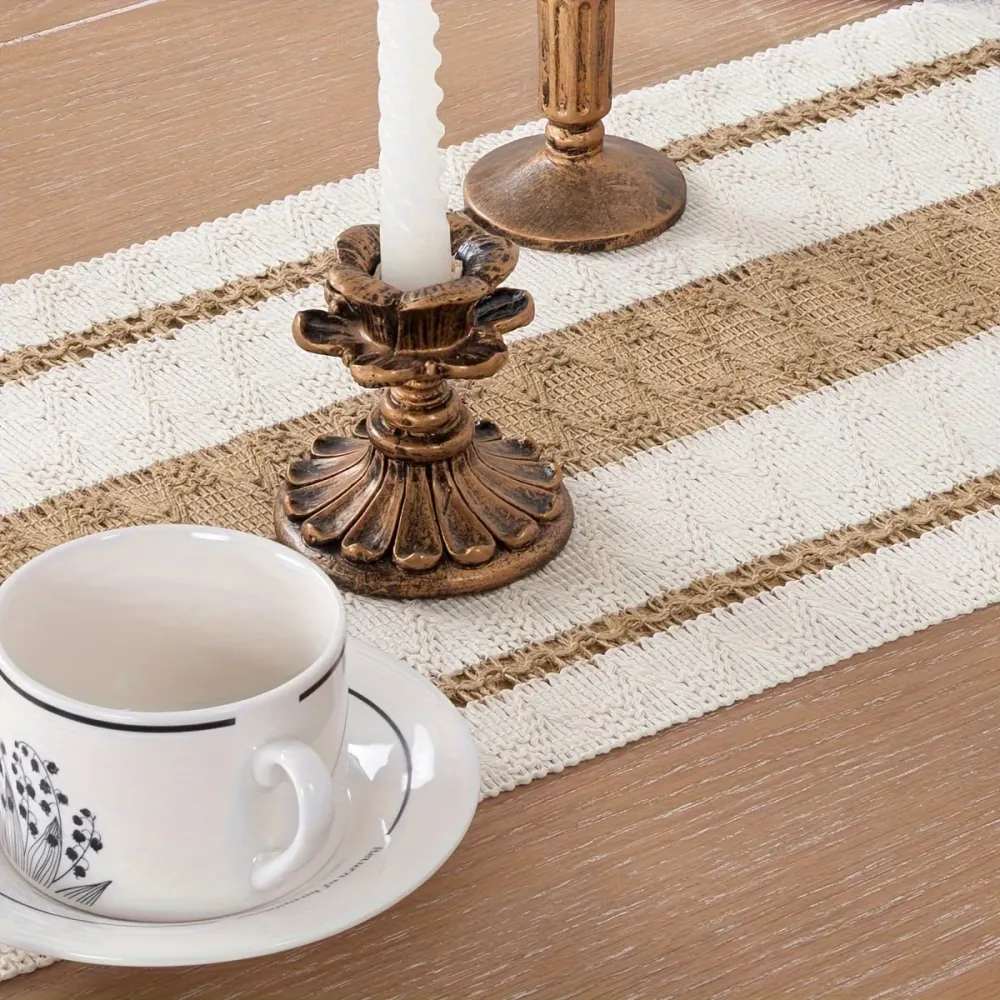 Boho Fringe Stripe Table Runner