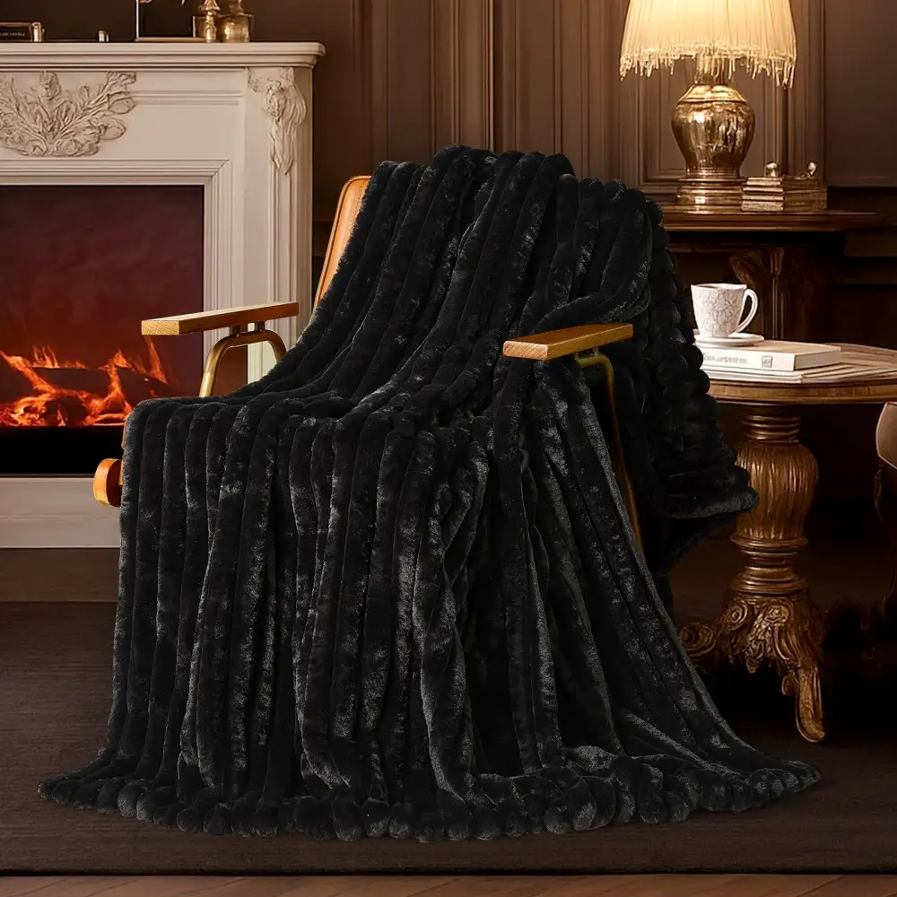 Striped Faux-Fur Throw Blanket