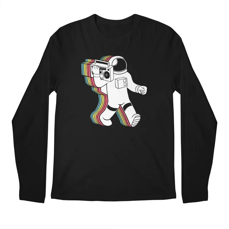 Men's Cartoon Space Man Print Round-Neck Long-Sleeve T-Shirt