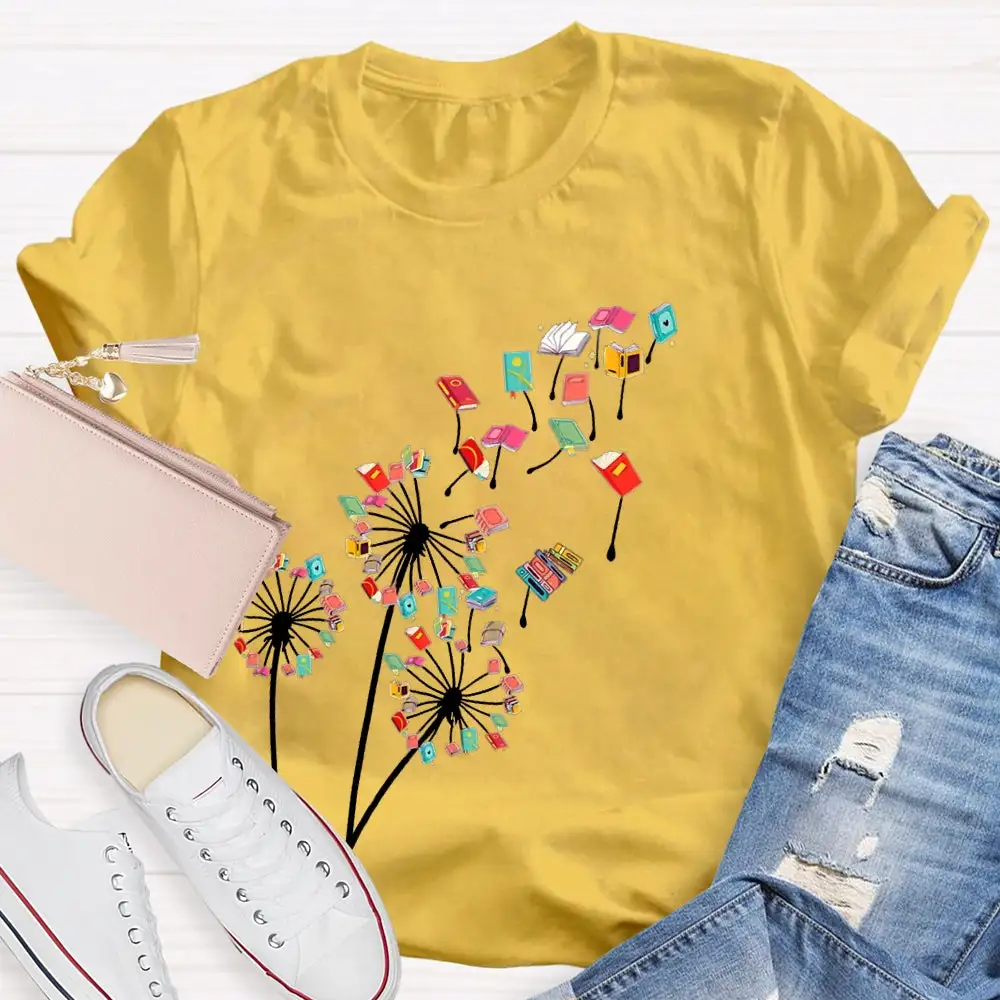 Dandelion Books Reading Lover Casual Print T-Shirt