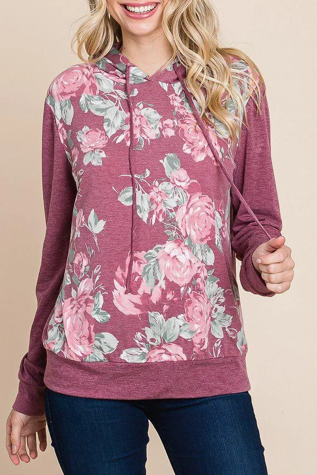 Floral-Print Contrast Hoodie