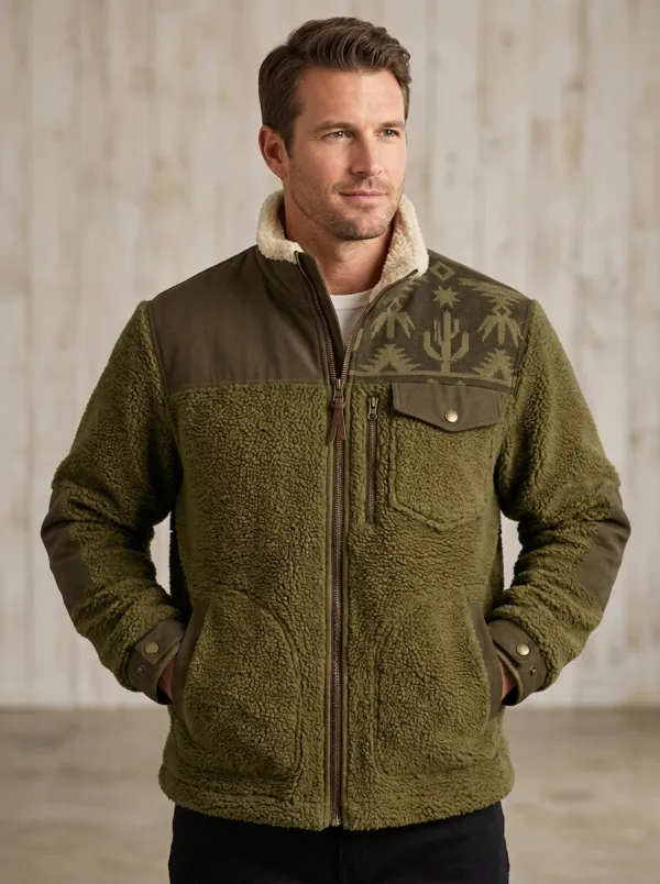 Canyon Trail Cactus Silhouette Men's Western Fleece Jacket