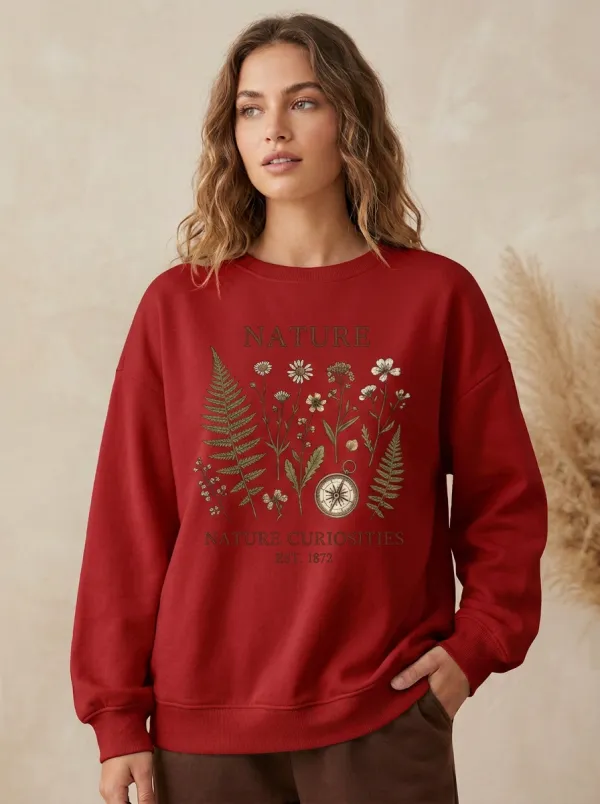 Women's Nature Lover Botanical Compass Printed Sweatshirt