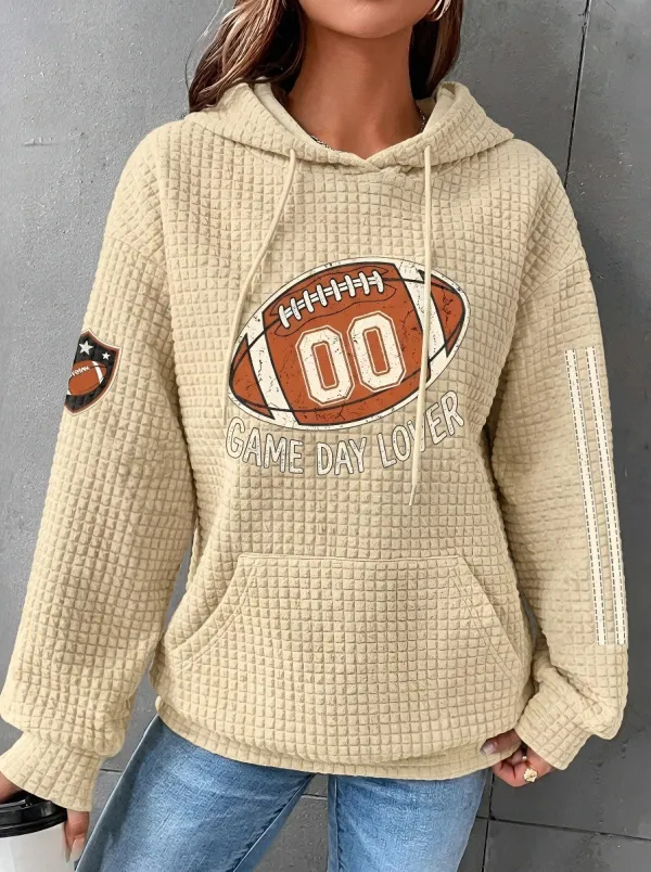 Women's Football Game Day Lover Graphic Printed Waffle Hoodie