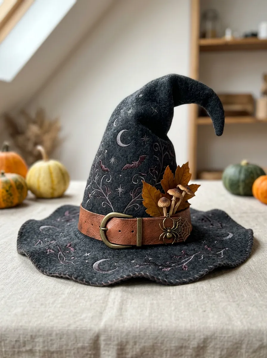 Classic Moon-Bat Halloween Witch Hat