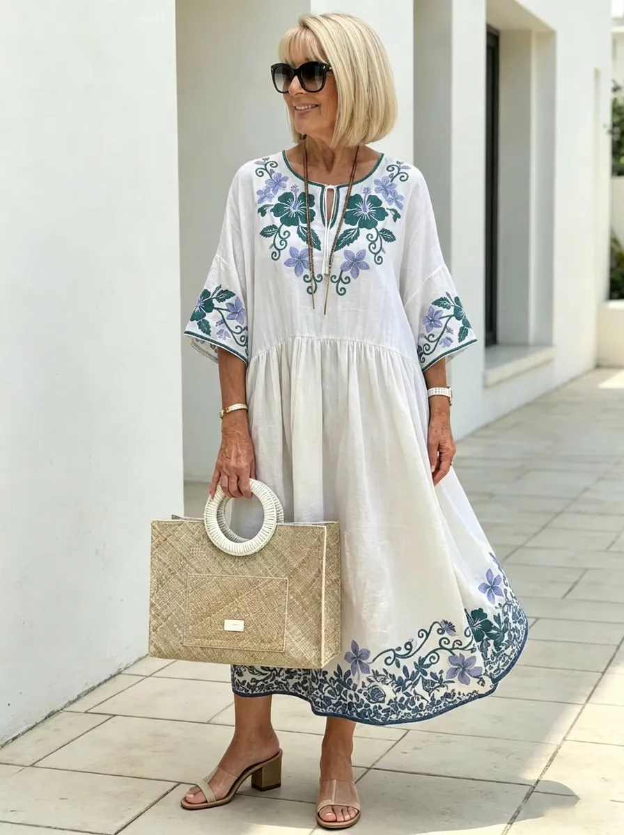 Women's Summer Vacation Floral Embroidered Printed Dress