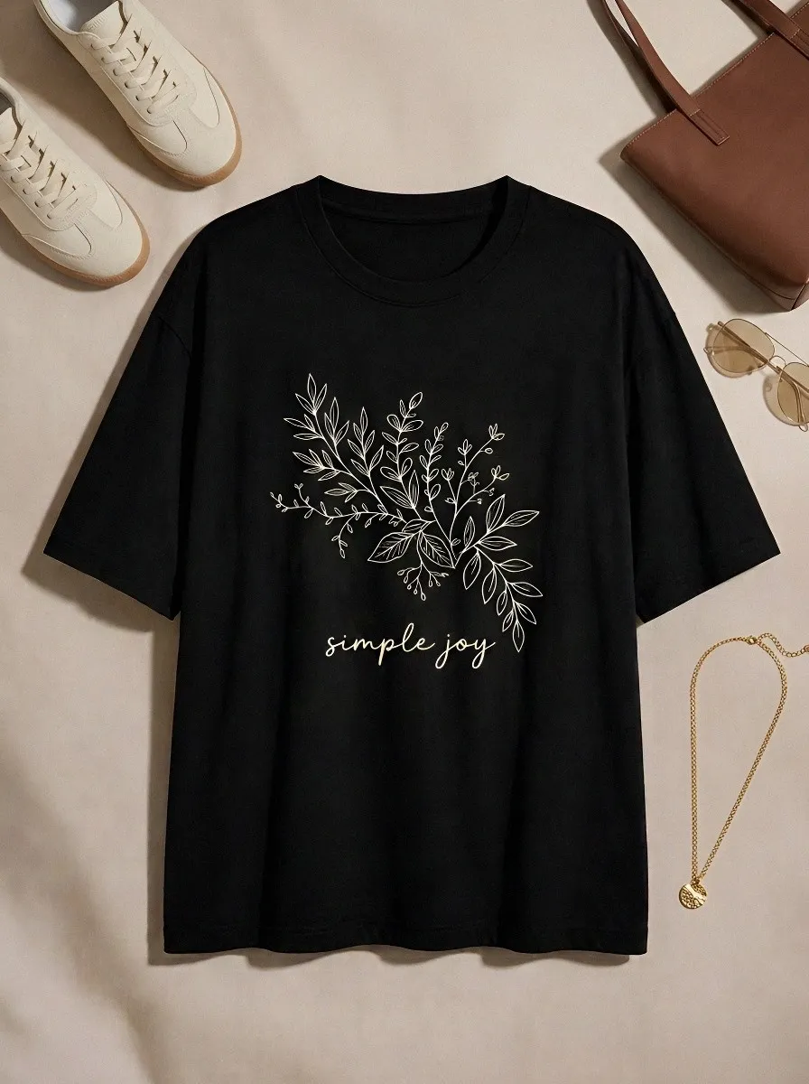 Women's Botanical Minimalist Simple Joy Printed T-shirt