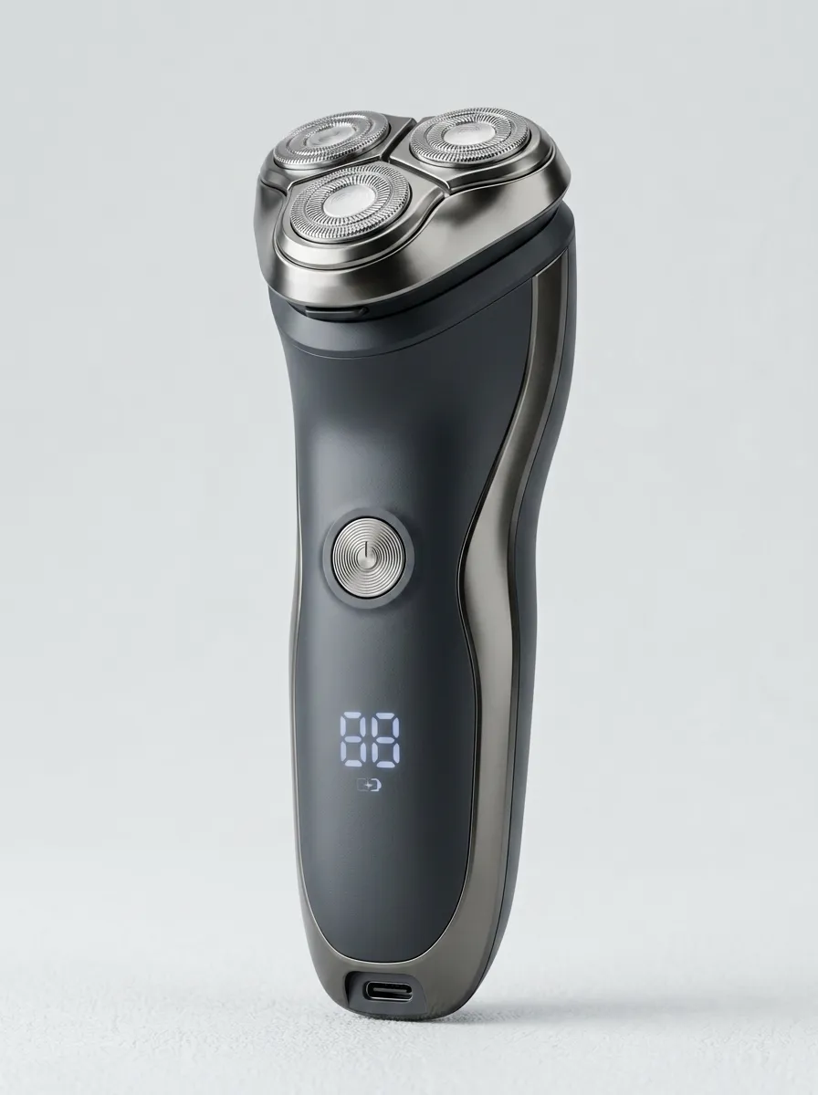 Rotary Triple-Head LED Display Electric Shaver for Personal Grooming