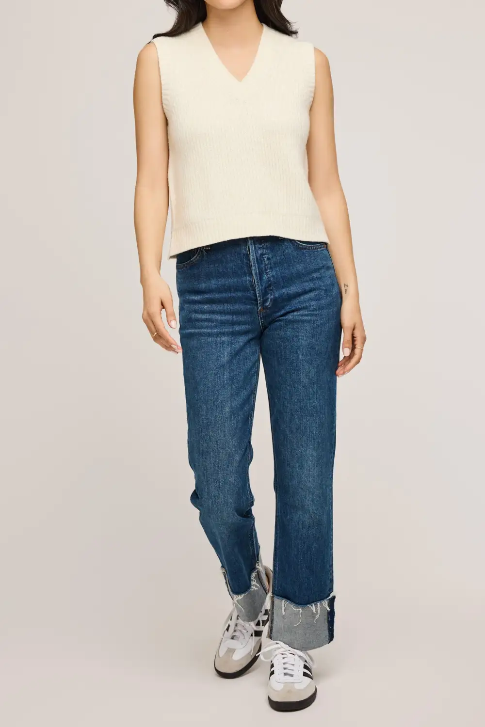 Ribbed V Neck Cropped Relaxed Sweater Vest
