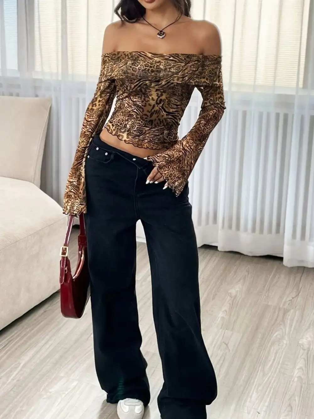 Leopard Print Off Shoulder Top