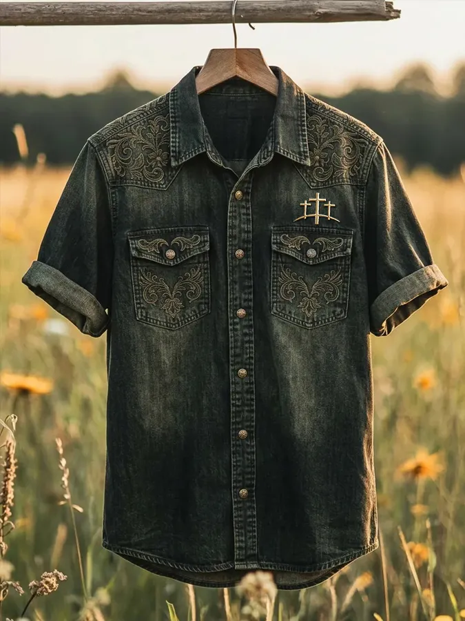 Men's Faith Western Style Printed Casual Short Sleeved Shirt
