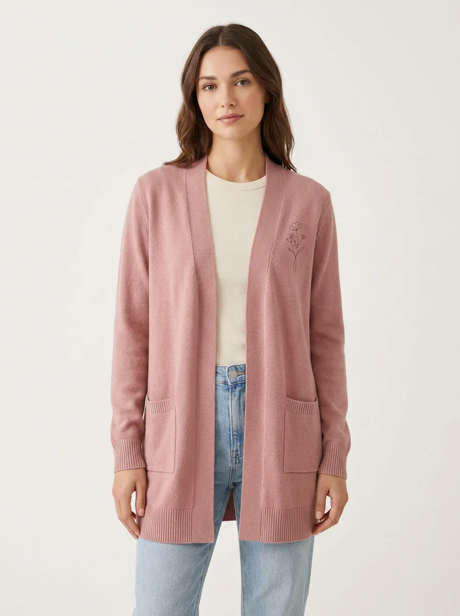 Pink Modern Floral Minimalist Print Cardigan